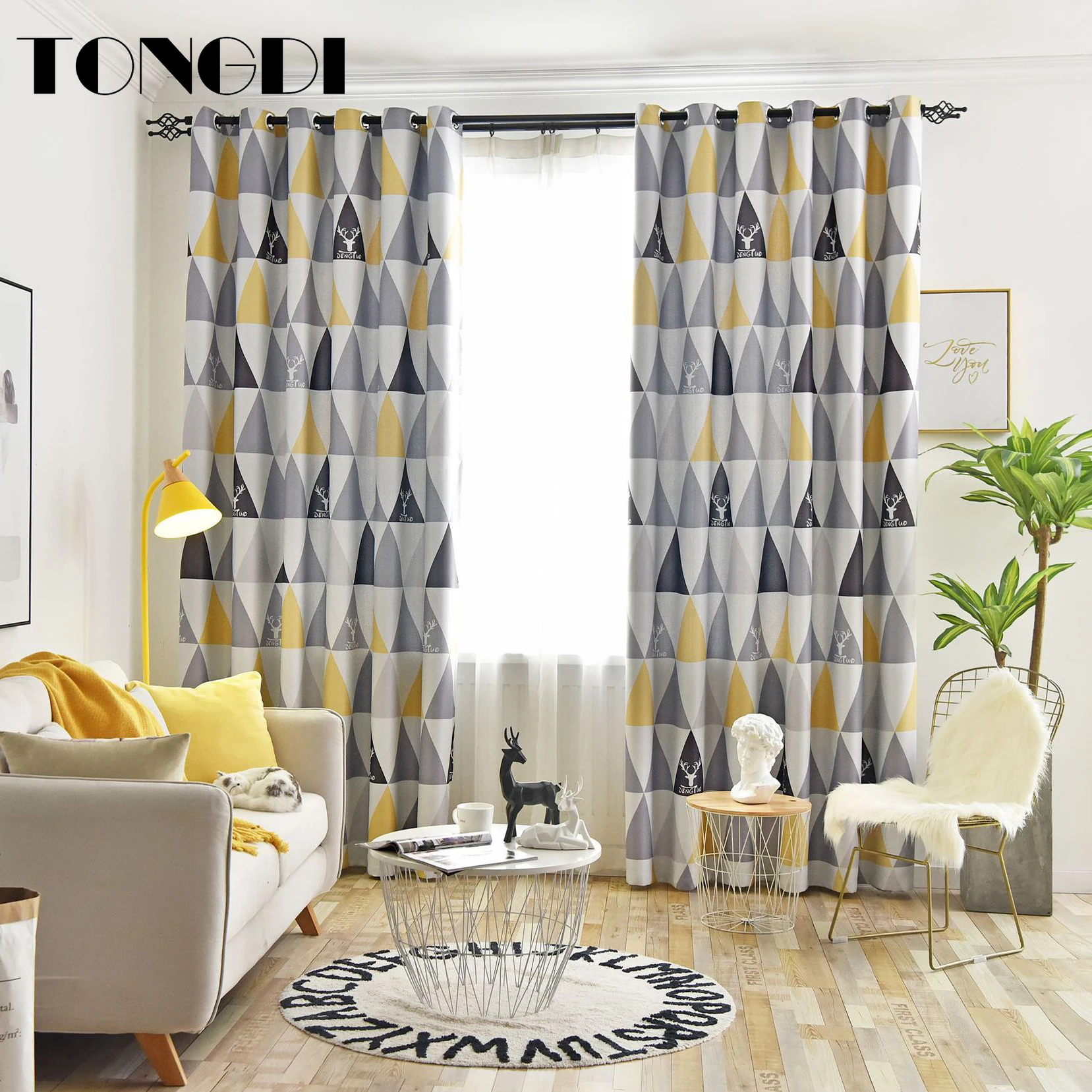 TONGDI Blackout Curtains Elegant Artistic Geometric Pattern Diamond Printing Luxury Decor For Parlour Home Bedroom Living Room | Дом и сад