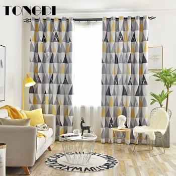 

TONGDI Blackout Curtains Elegant Artistic Geometric Pattern Diamond Printing Luxury Decor For Parlour Home Bedroom Living Room