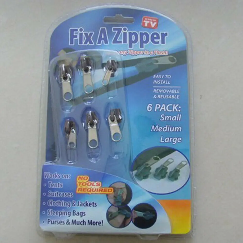 6pcs Quick Fix Zip Zipper Slider Instant Repair Kit Removable Replacement Slider