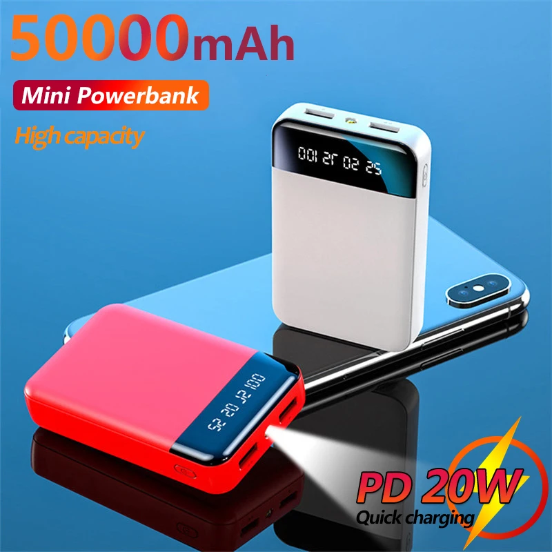 Портативный компактный внешний аккумулятор с 2-мя USB-портами и цифровым дисплеем