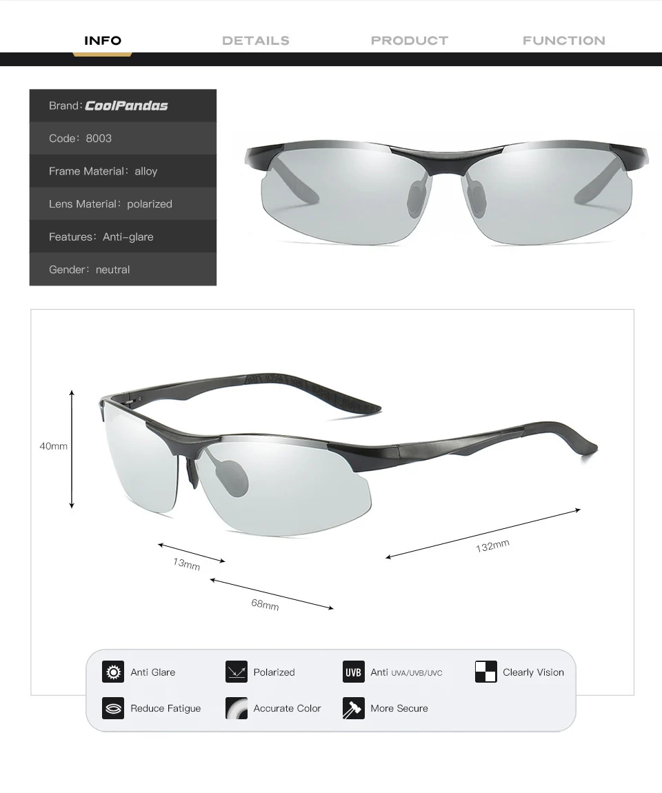 CoolPandas Хамелеон алюминиево-магниевые солнцезащитные очки для мужчин, поляризованные очки, мужские очки для вождения, фотохромные солнцезащитные очки для мужчин
