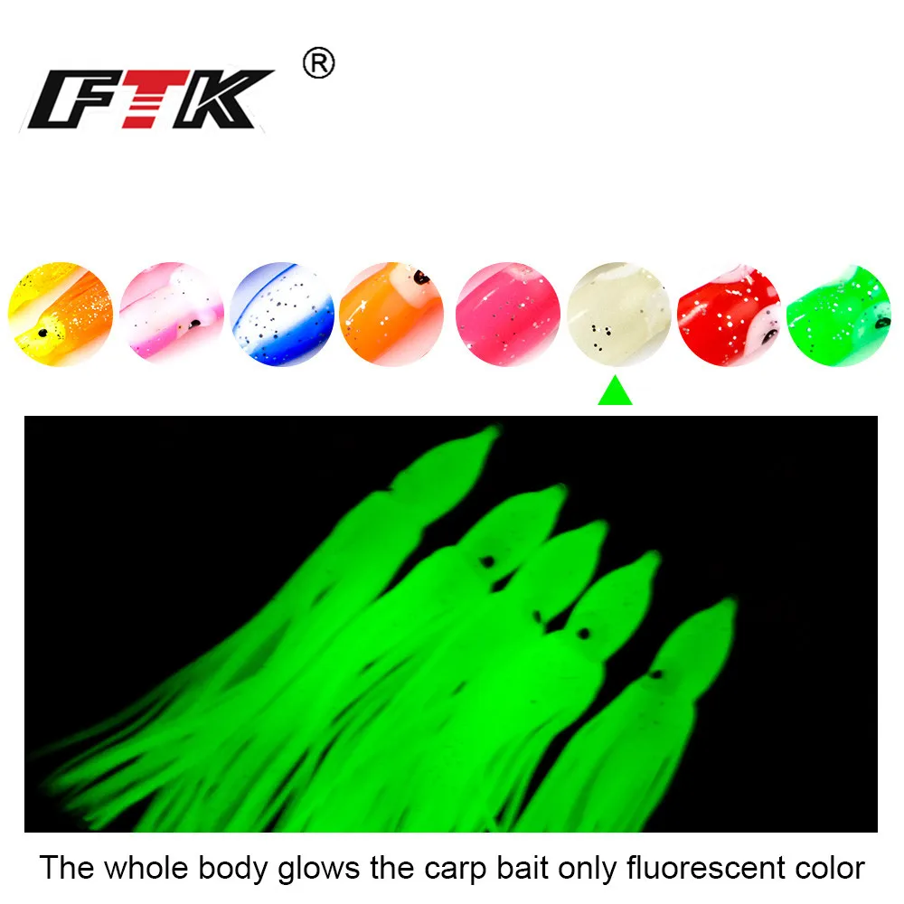 FTK 15pcs/lot 9/12cm Luminous Octopus Squid Jigs Fishing Lure Shrimp Squid Rigs Artificial Bait Sea Fishing Mix Colors