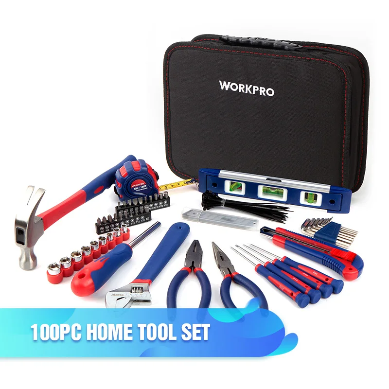 W009021AE WORKPRO 165 шт. набор инструментов для дома, Наборы инструментов для дома, трещотка, гаечный ключ, набор головок, Прецизионная отвертка, Набор бит, шестигранный ключ, молоток - Цвет: W009021AE