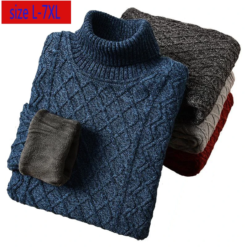Nueva llegada suéter de algodón puro de cuello alto para hombre Otoño Invierno Casual tejido por ordenador pulóveres gruesos talla grande L-7XL