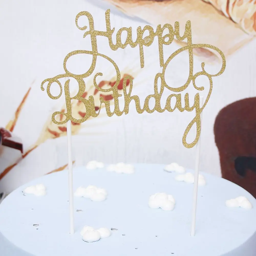 KANNERT 1 шт. Блестящий золотистый Серебристый счастливые топперы для торта на день рождения для дня рождения сувениры для детского душа