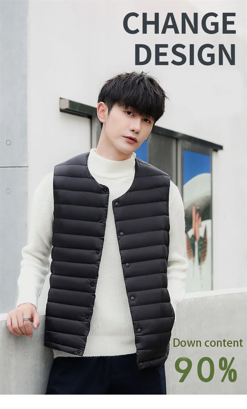Men Vest 95% Down Jacket Sleeveless Ultra Light Male Coat Gilet Lightweight Windproof Warm Waistcoat Portable Windproof Parka