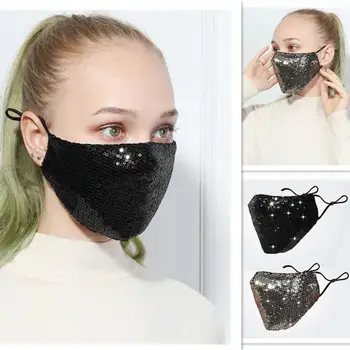 

20/ Fashion Bling Bling Sequins Protective Mask PM2.5 Dustproof Mouth cover Washable Reuse Face Mask Elastic Earloop Mouth Mask