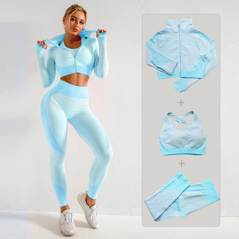 Yoga Set Women Gym Clothing Female Sport Fitness Suit Running Clothes Yoga Top+ Leggings Women Seamless Gym Bra Suits S-XL