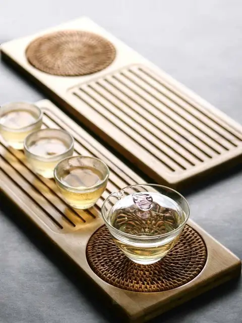 Solid Bamboo Wood Tea Tray Rattan Mat Rectangle Serving Table Plate Storage Dish for Hotel Tea Plate Accessories Saucer 3