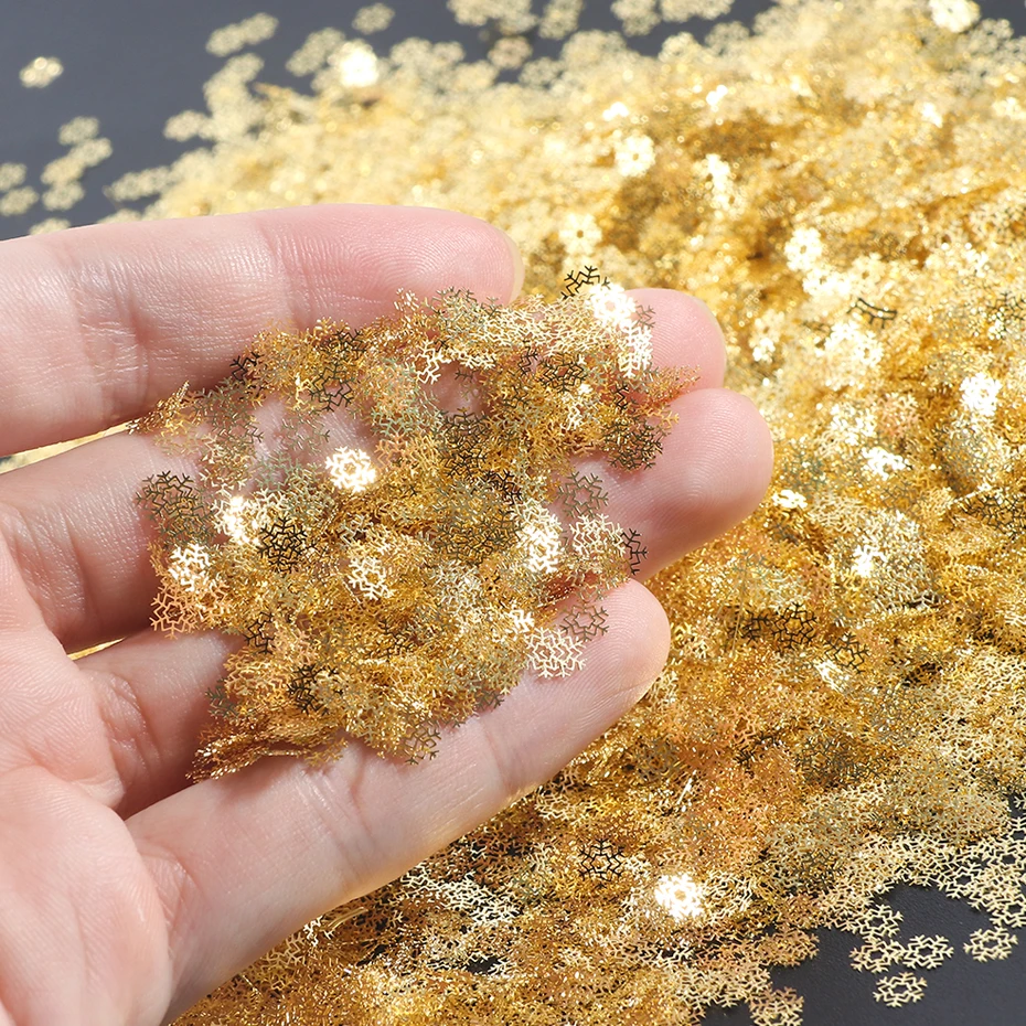 120pcs 3D Gold Metallic Slice Sequins Mixed Snowflake Star Planet Flakes Paillette Charms Nail Glitter Slider Accessory SA970-C