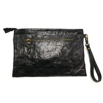 

Genuine Leather Clutch Bag Business Portable High Capacity Zipper Soft Vintage Large Envelope Clutch Bag Borse Men's Bags DB60CB