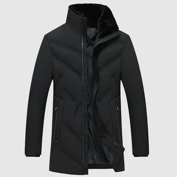

2019 Winter Men Jacket Long Coats New Stand Collar Cotton Clothes Male Parke Business Casual Jackets Keep Warm Big Size Mens