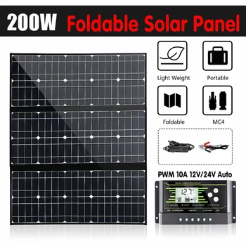 

Foldable 200W 18V Solar Panel Portable Monocrystalline Solar Cells with 5V USB DC Port For Camping Travel Car Battery Waterproof
