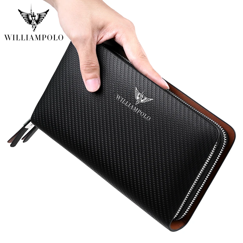 Clutch Wallet Double-Zipper-Handbag Business Large-Capacity Long WILLIAMPOLO Genuine-Leather