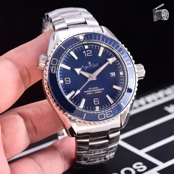 

Luxury Brand New Men Automatic Mechanical Watches Blue Black Ceramic Stainless Steel James Bond 007 Sapphire Watch Glass Back