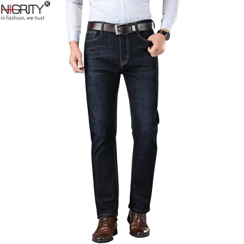 

NIGRITY 2020 Spring New Men's High Quality Straight Business Casual Denim Jeans Fashion Denim Trousers Male Pant Big Size 28-40