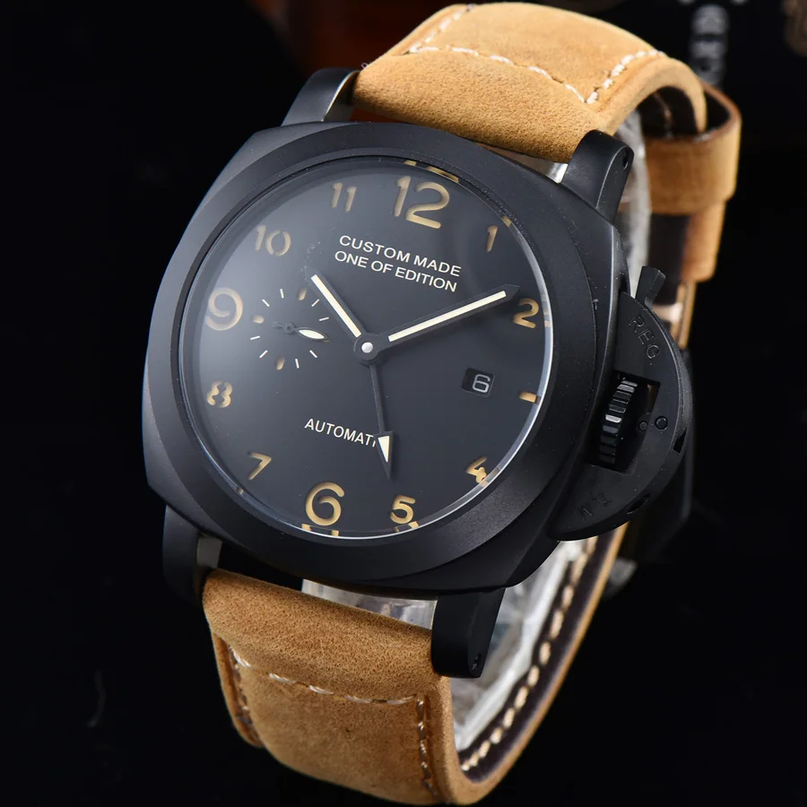 

date watch men automatic mechanical watch Luminous waterproof 316L Solid stainless steel pvd Leather 42MM NH1