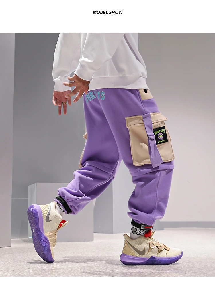 Мужские свободные шаровары для бега в стиле сафари, Golomise, флисовые плотные Лоскутные штаны длиной до щиколотки в стиле хип-хоп