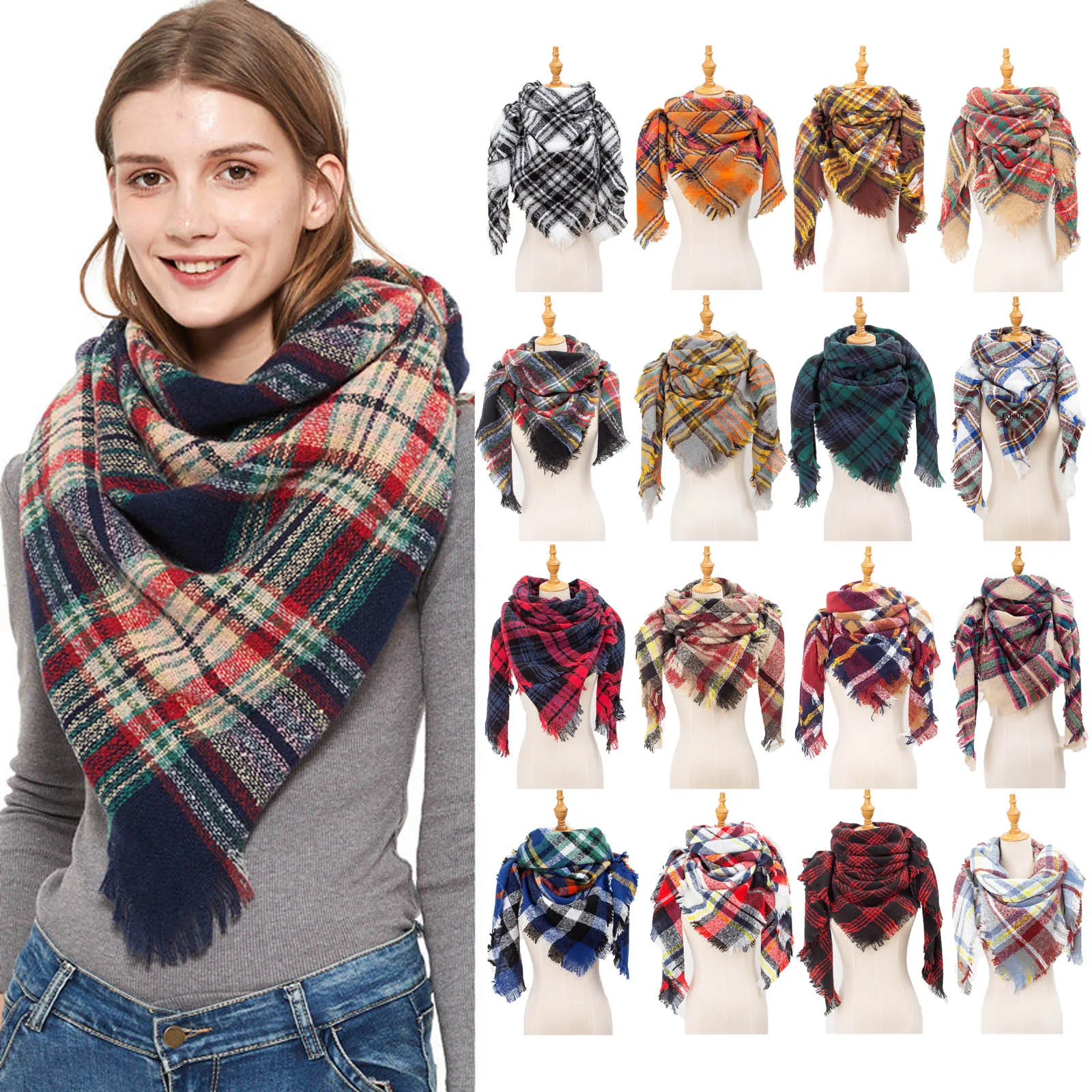 

Elegant Tassel Plaid Scarf For Women Fashion Warm Winter Long Shawl Wraps Large Scarves Knit апка женская аѬ еплй Bandana