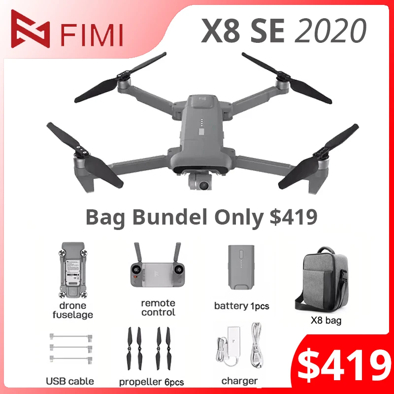 FIMI X8 SE 2020 version 4K Camera Drone 8KM FPV 3-axis Gimbal Drone with Camera GPS 35 mins Flight Time RC Quadcopter RTF