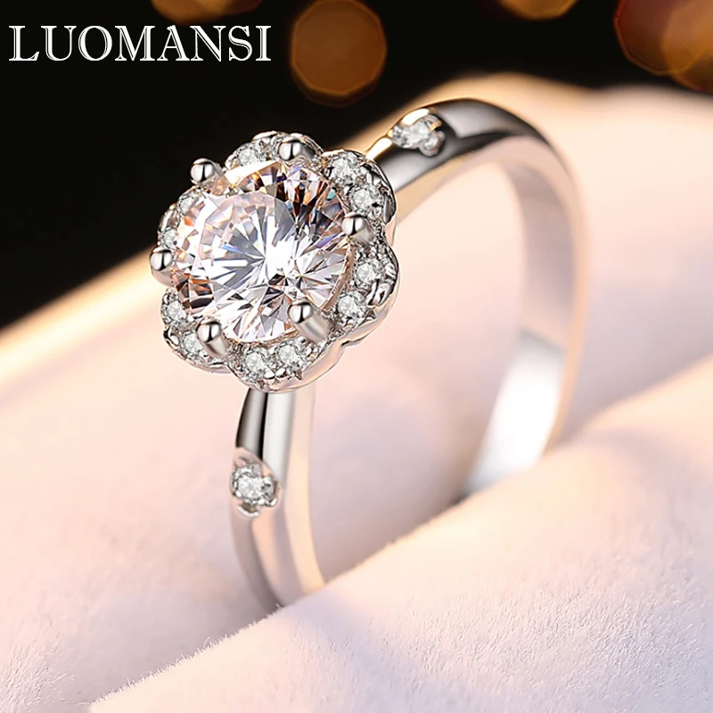 

Luomansi 1CT 6.5MM D Color Sparkling Moissanite Ring (passed diamond test) 100%-S925 Sterling Silver Wedding Party Jewelry