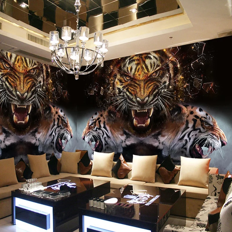 Personalizado qualquer tamanho mural papel de parede 3d estéreo leão tigre  animal pintura da parede crianças quarto sala estar à prova dwaterproof  água adesivo decoração da sala - AliExpress