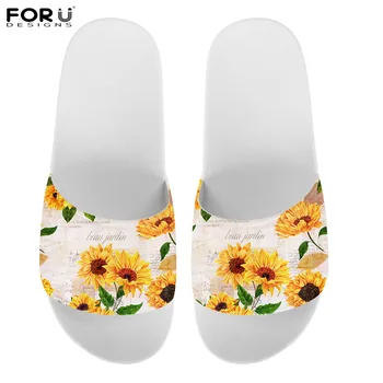 

FORUDESIGNS Yellow Sunflower Pattern Women Summer Indoor Sandals Beach Swimming Flat Slipper Femme Casual Non-slip Flip Flops