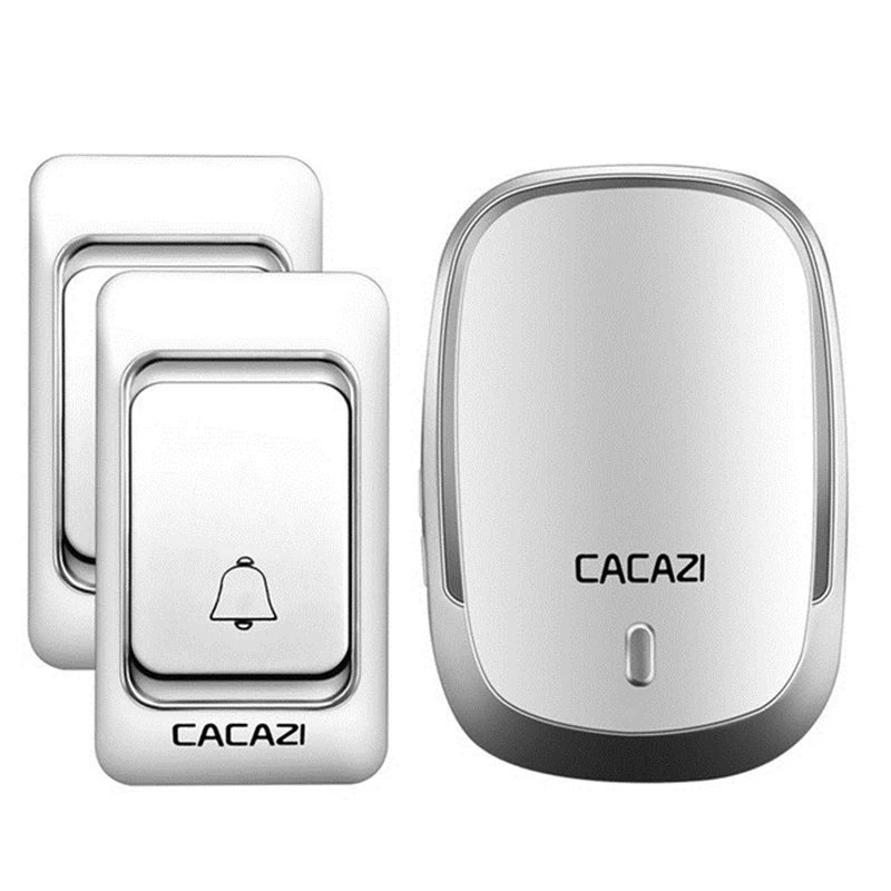 audio only intercom CACAZI Wireless Doorbell DC battery door bell Control Button 200M Remote LED Light Home cordless call bell 4 volume 36 chime video entry system Door Intercom Systems