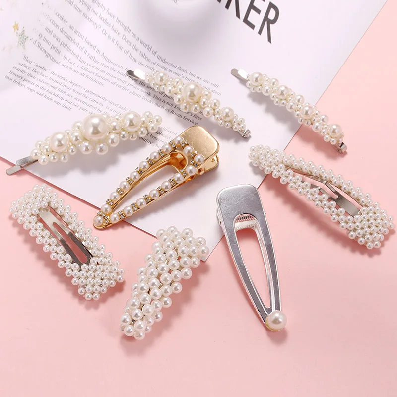

2019 New Fashion Pearl Hair Clip for Women Elegant Korean Design Snap Barrette Stick Hairpin Hair Styling Accessories