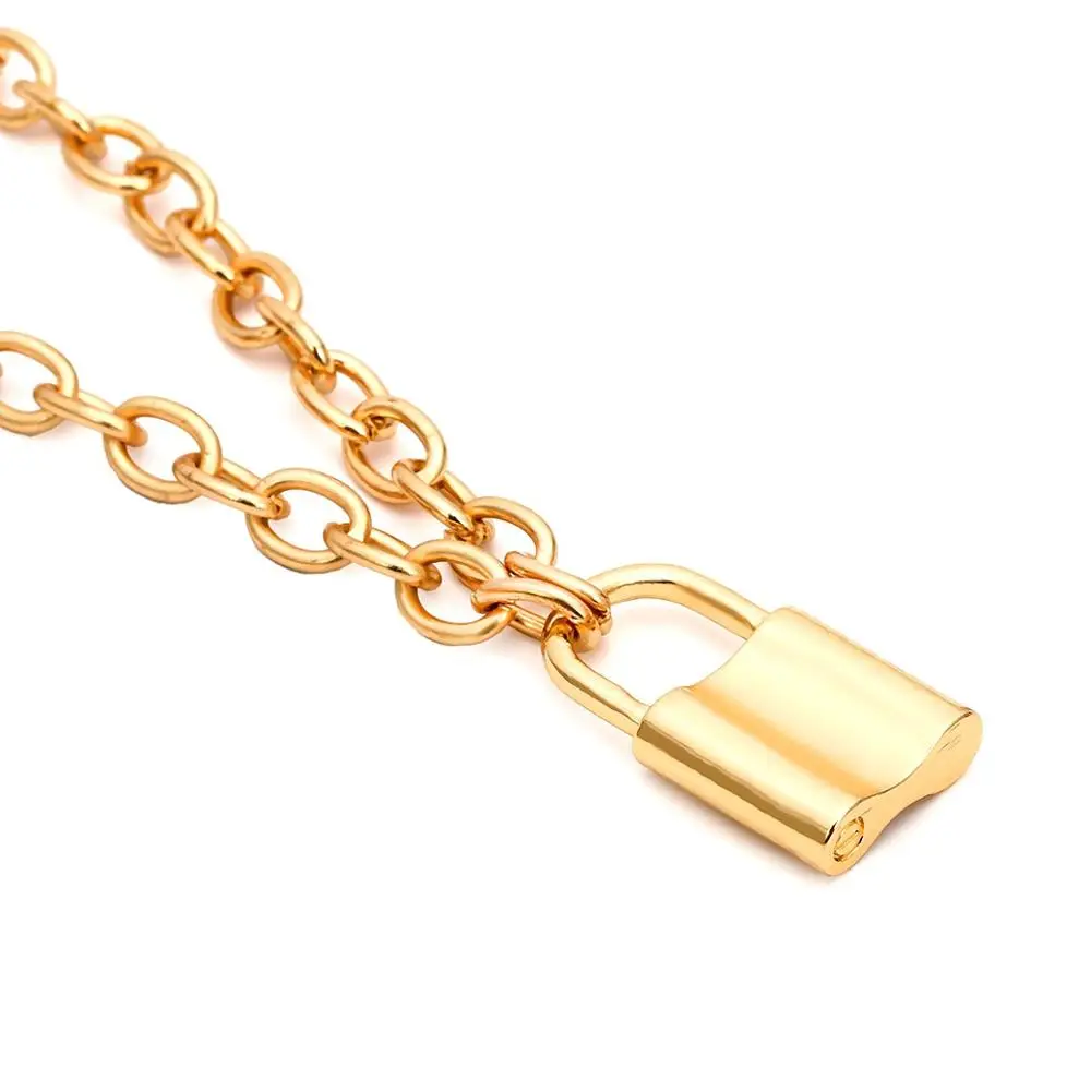 Модное панк звено цепи золотистого и серебристого цвета висячий замок кулон ожерелье для женщин трендовые Панк ювелирные изделия - Окраска металла: Gold lock