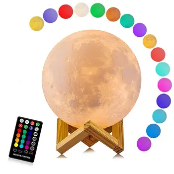 

4.8 INCH Moon Lamp, 16 Colors LED 3D Print Moon Light with Stand & Remote&Touch Control for Gifts and USB Rechargeable