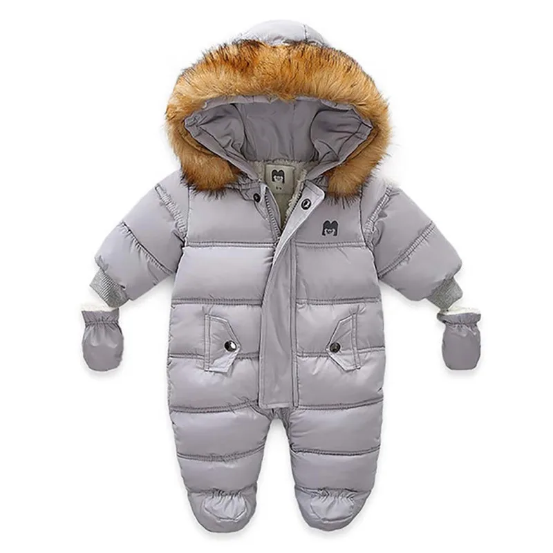 Baby Girl Boy Winter Warm Snow Wear Footies Romper Jumpsuit 6-24M Infant Toddler Casual Cotton Long Sleeve Hooded Parkas Outfits