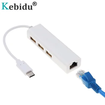 

kebidu Type C HUB USB Type C To RJ45 Adapter Ethernet LAN Cable Network Card USB 3.1 2.0 Data Transfer Adapter for Macbook