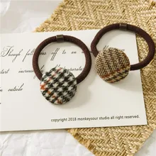 Трехъядерный японский и корейский стиль, стиль, ретро клетчатая ткань, эластичная лента для волос, Универсальная повязка для волос, пуговица для волос