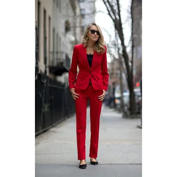

CUSTOM rose red women business suits formal office suits work female trouser suits one button slim fit 2 piece blazer set