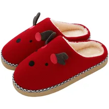 Обувь с мультипликационным принтом Мужская обувь из хлопка и плюша, мужские тапочки на плоской подошве без шнуровки мягкие тапочки домашняя Нескользящая зимняя обувь