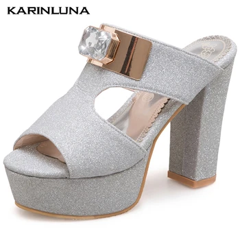 

Karinluna On Sale Large Size 50 Platform Block High Heels Party Crystals Summer Sandals Pumps Women Shoes Woman