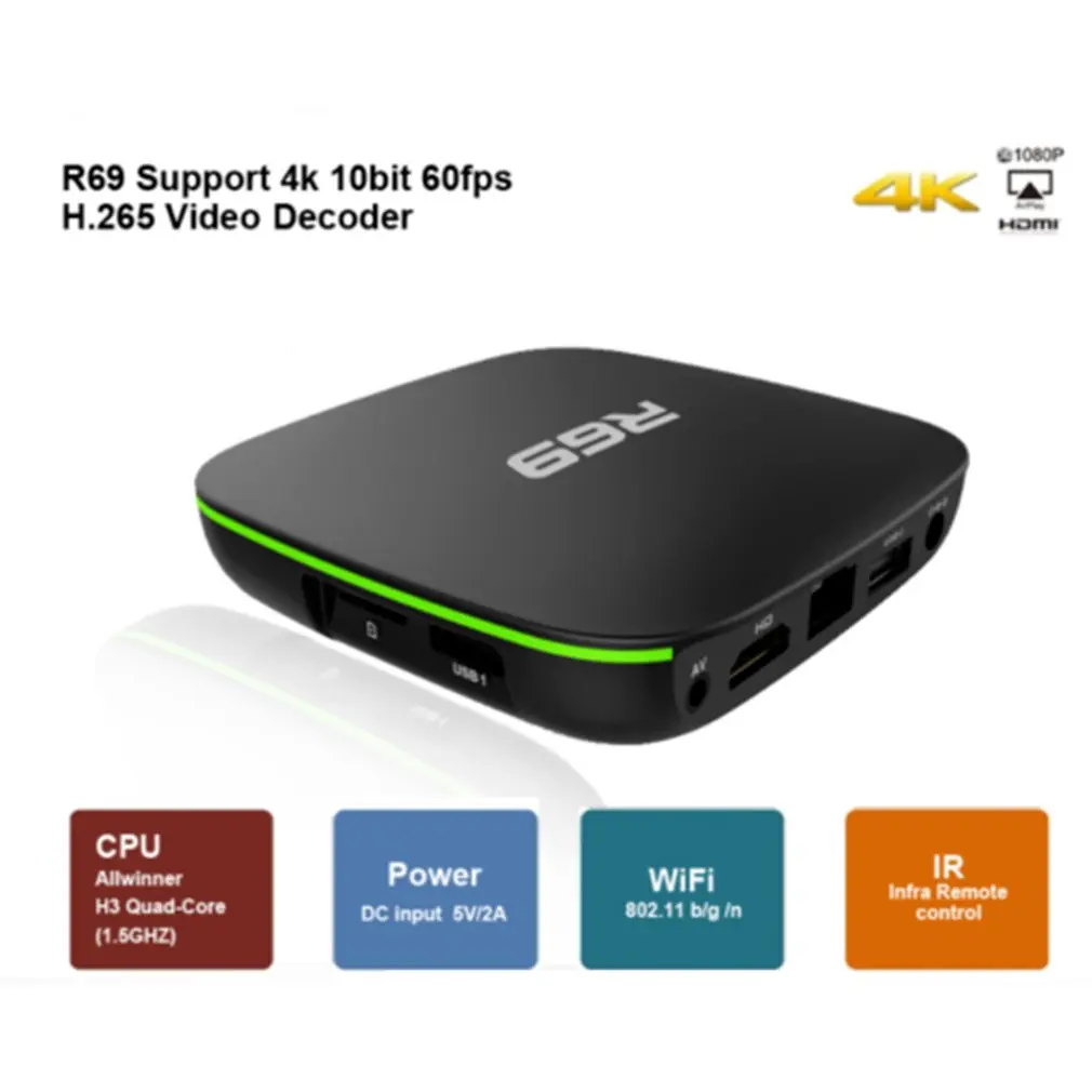 R69 Smart Android 7 1 TV Box 1GB 8GB Allwinner H3 Quad Core 2 4G Wifi 3