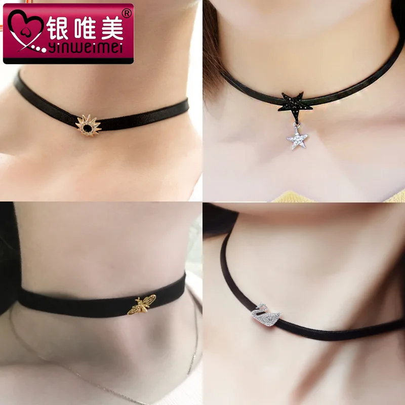 

925 Sterling String Lanyard Necklace Necklace Five-pointed Star Demon Eye of Choker Women's Europe And America New Products Acce