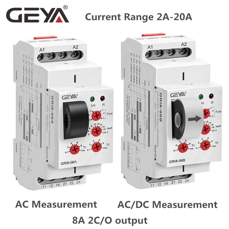 Sobrecorrente, 2SPDT, 8A Teste Atual, AC, DC24V-240V, 2NO2NC, Gr8-06