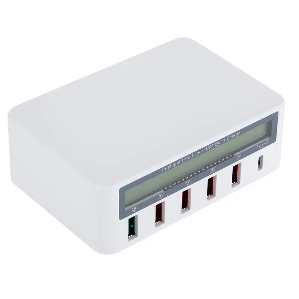 5 портов 5V 10A AC 100-240V USB QC 3,0 быстрое зарядное устройство ЖК-дисплей напряжения тока для iPhone iPad samsung