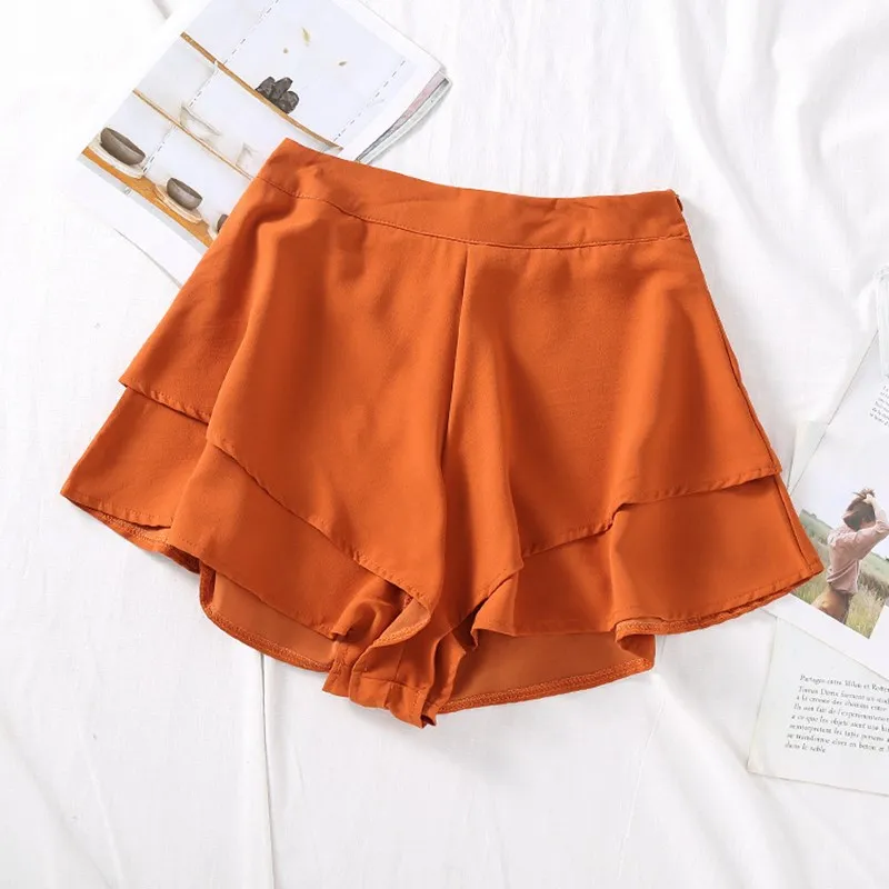 2019 Модные женские задние карманы однотонные свободные короткие простые оборки сбоку Zippe дизайн повседневные летние шорты