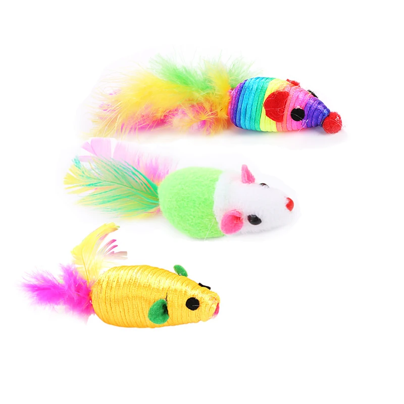 3PCS/Lot Cat Interactive Colored Feather Tail Little Mouse Cat Toy Set Pet Interactive Training Supplies Cat Funny Toys