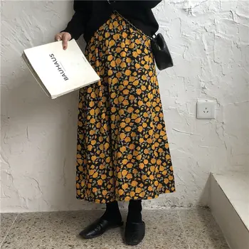 

New Women Loose Florals 2020 Spring Elastic-Waist Ginkgo Flowers High Waist Chic Hot Sale High Quality Simple Skirts
