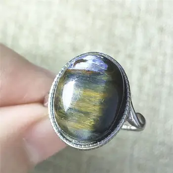 

Genuine Namibia Natural Pietersite Blue Light Gemstone Ring Chatoyant Adjustable Size 16x12mm Woman 925 Sterling Silver AAAAA