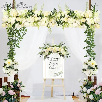 

100CM Peony Wedding Arch Backdrop Flower Arrangement Silk Rose Hydrangea Artificial Flower Row Window T Station Party Decoration
