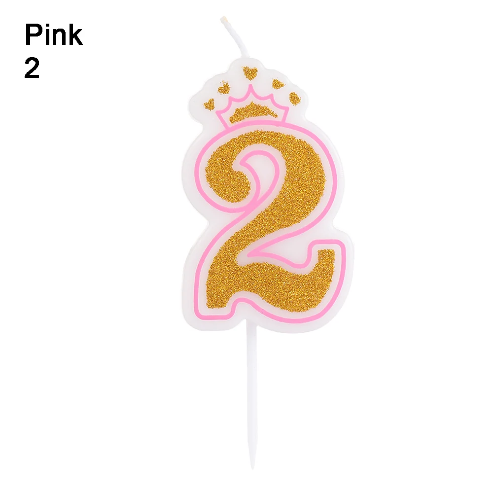 Pink 2 1 шт., креативная корона для торта, свечи с цифрами, топпер для торта, цифровая свеча с днем рождения, украшение для вечеринки, выпечка в подарок, свадебные принадлежности - Цвет: Pink 2