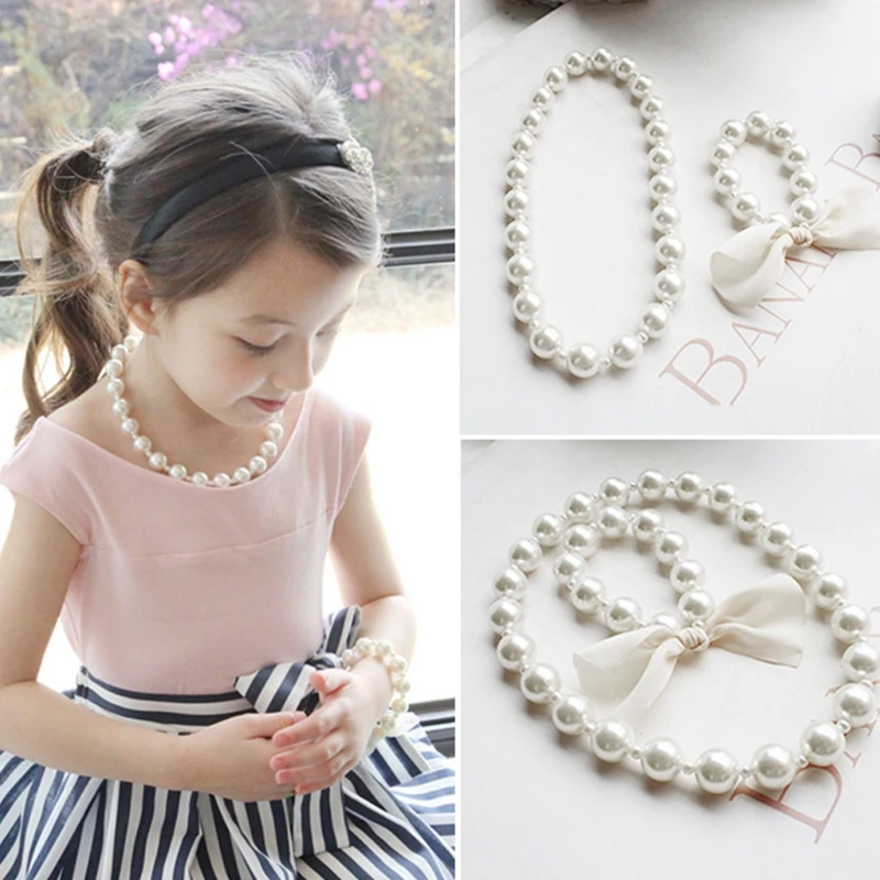 Children Jewelry Set 1 Set Children Accessories Girls Jewelry Artificial Pearl Necklace Bracelet Set Kids Little Girl Princess Decorations