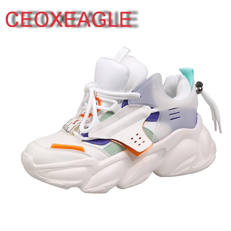 Scarpe Da Donna Con Suola Pesante Moda Stile Caldo Tendenza Scarpe Da Corsa In Polvere Scarpe Casual In Pura Pelle Sport Jelly Rainbow Dad Shoes