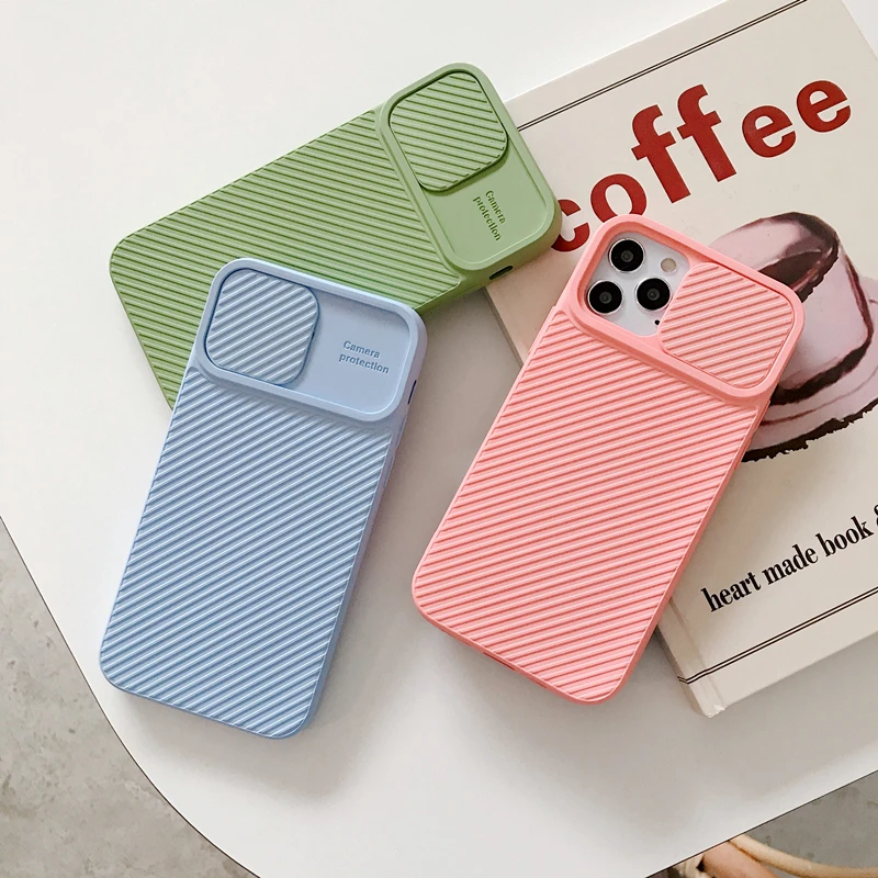 Camera Lens Protection Phone Case For iPhone 12 Mini 11 Pro Max XS Max XR X 7 8 Plus SE 2020 Square Stripe Silicone Back Cover